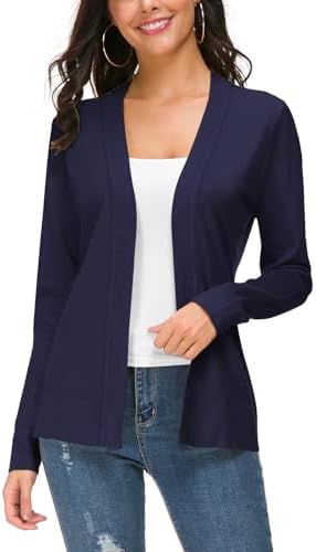 Long Sleeve Open Front Knit Cardigan Sweater, Navy Blue