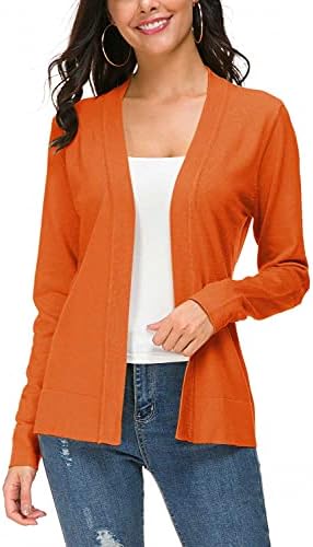 Long Sleeve Open Front Knit Cardigan Sweater, Orange