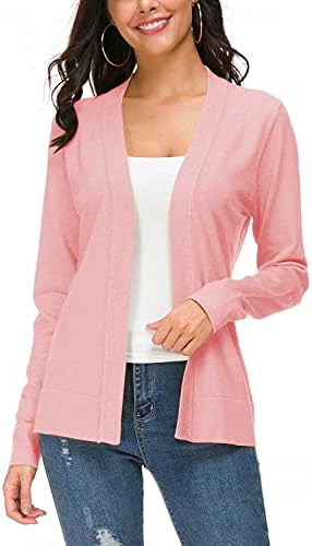 Long Sleeve Open Front Knit Cardigan Sweater, Pink