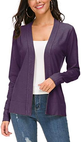 Long Sleeve Open Front Knit Cardigan Sweater, Purple
