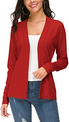 Long Sleeve Open Front Knit Cardigan Sweater, Red