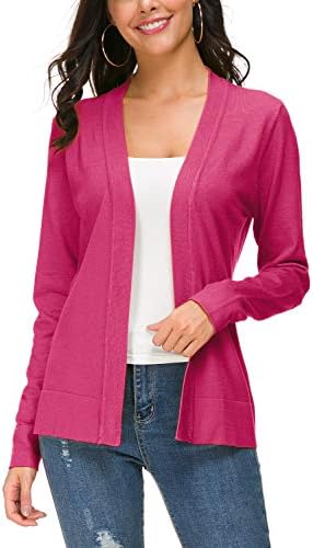 Long Sleeve Open Front Knit Cardigan Sweater, Rose