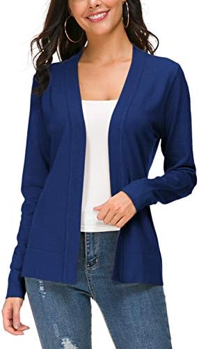Long Sleeve Open Front Knit Cardigan Sweater, Royal Blue