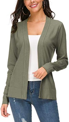 Long Sleeve Open Front Knit Cardigan Sweater, Washed Olive