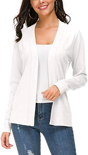 Long Sleeve Open Front Knit Cardigan Sweater, White