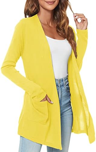 Long Sleeve Open Front Lightweight Cardigan Sweaters with Pockets