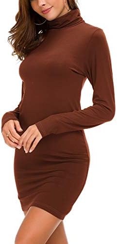 Long Sleeve Turtleneck Bodycon T-Shirt Dress, Caramel