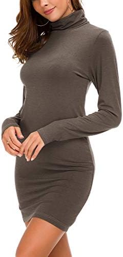 Long Sleeve Turtleneck Bodycon T-Shirt Dress, Chocolate
