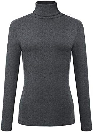 Long Sleeve Turtleneck Slim Fitted T Shirts Basic Stretch Tee Tops, Grey