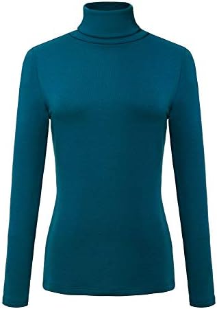 Long Sleeve Turtleneck Slim Fitted T Shirts Basic Stretch Tee Tops, Indigo Blue
