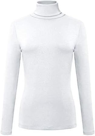 Long Sleeve Turtleneck Slim Fitted T Shirts Basic Stretch Tee Tops, White