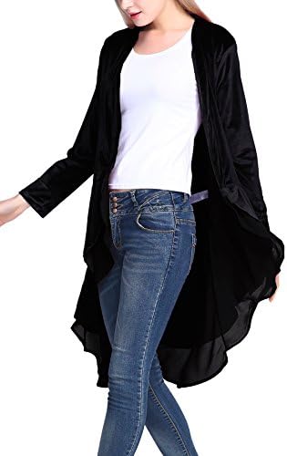 Long Sleeve Velvet Cardigan Coat with Asymmetric Chiffon Hem