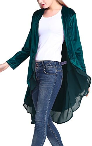 Long Sleeve Velvet Cardigan Coat with Asymmetric Chiffon Hem, Lyons Blue