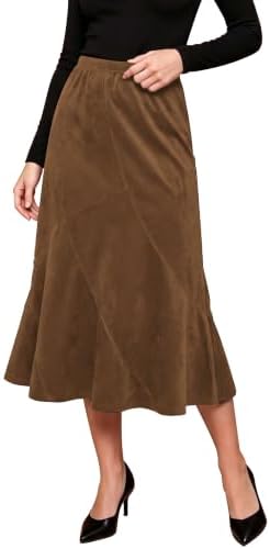 Midi Skirts for Women Faux Suede High Waisted A Line Skirt, Brown