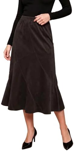 Midi Skirts for Women Faux Suede High Waisted A Line Skirt, Cocoa Brown