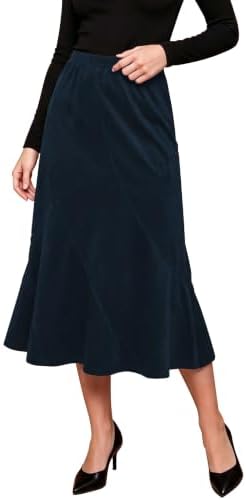 Midi Skirts for Women Faux Suede High Waisted A Line Skirt, Indigo Blue