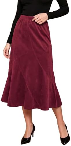 Midi Skirts for Women Faux Suede High Waisted A Line Skirt, Wine Red