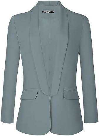 Office Blazer Jacket Open Front, Greyish Blue