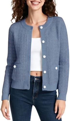 Open Front Button Down Knit Cropped Cardigan Casual Long Sleeve Sweater Jacket