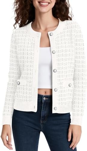 Open Front Button Down Knit Cropped Cardigan Casual Long Sleeve Sweater Jacket
