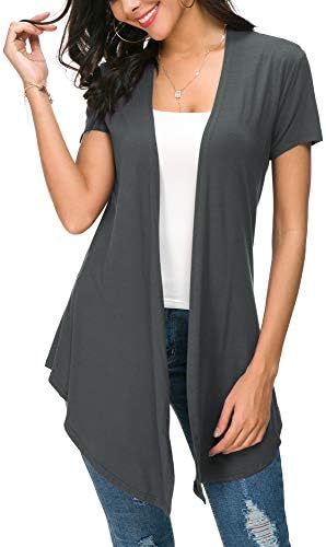 Open Front Short Sleeve Cardigans for Women Lightweight Summer Drape Cardigan Vest, Deep Grey