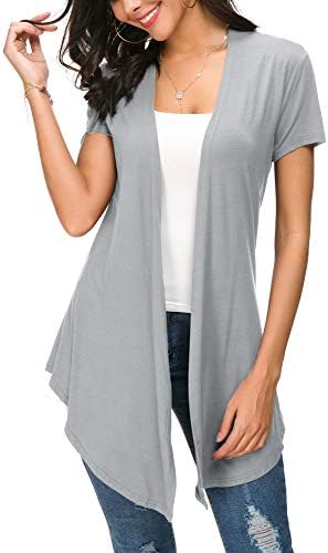 Open Front Short Sleeve Cardigans for Women Lightweight Summer Drape Cardigan Vest, Light Grey