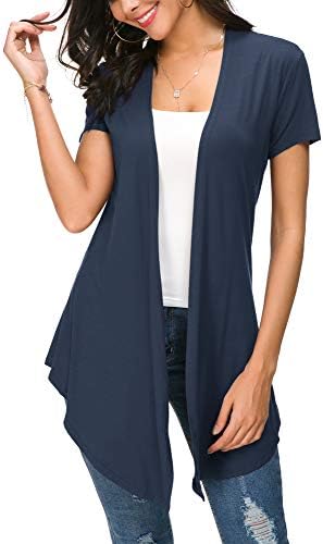 Open Front Short Sleeve Cardigans for Women Lightweight Summer Drape Cardigan Vest, Navy Blue