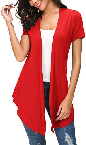 Open Front Short Sleeve Cardigans for Women Lightweight Summer Drape Cardigan Vest, Red