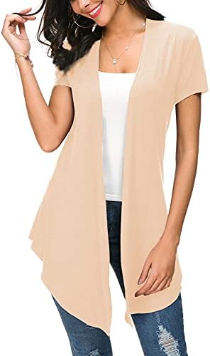 Open Front Short Sleeve Cardigans for Women Lightweight Summer Drape Cardigan Vest, Silver Mink