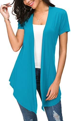 Open Front Short Sleeve Cardigans for Women Lightweight Summer Drape Cardigan Vest, Teal