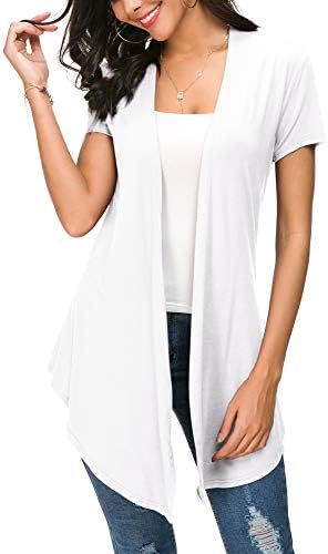 Open Front Short Sleeve Cardigans for Women Lightweight Summer Drape Cardigan Vest, White