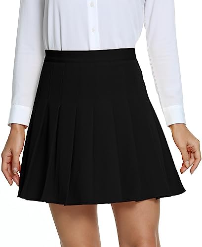 Pleated High Waist Solid School Uniform Skirt, Black