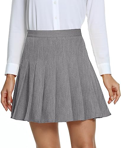 Pleated High Waist Solid School Uniform Skirt, Gray