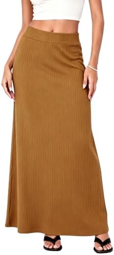 Ribbed Knit High Waist Maxi Skirt Comfy Long Skirt Camel, Camel