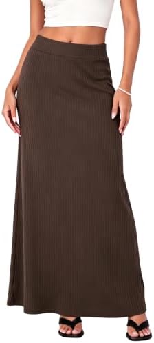 Ribbed Knit High Waist Maxi Skirt Comfy Long Skirt