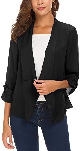 Ruched Sleeve Lightweight Thin Chiffon Blazer