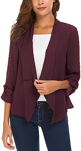 Ruched Sleeve Lightweight Thin Chiffon Blazer, Mulberry