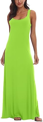 Scoop Neck Solid Sleeveless Summer Beach Tank Top Casual Maxi Dress Bright, Bright Green