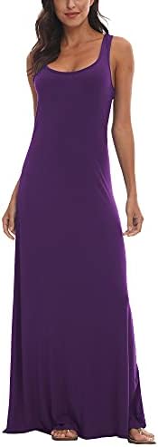 Scoop Neck Solid Sleeveless Summer Beach Tank Top Casual Maxi Dress, Purple
