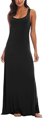 Scoop Neck Solid Sleeveless Summer Beach Tank Top Casual Maxi Dress