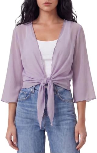 Sheer Bolero Shrug for Evening Dress, Mesh 3/4 Sleeve, Light Purple