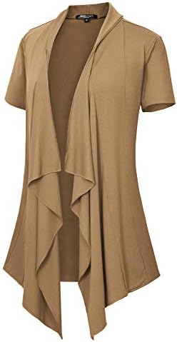 Short Sleeve Draped Open Front Cardigan Lightweight Summer Vest for Women Camel, Camel