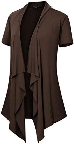 Short Sleeve Draped Open Front Cardigan Lightweight Summer Vest for Women, Coffee