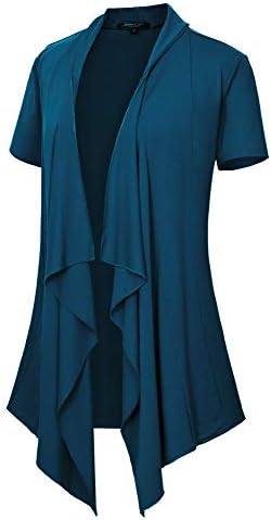 Short Sleeve Draped Open Front Cardigan Lightweight Summer Vest for Women, Dark Teal