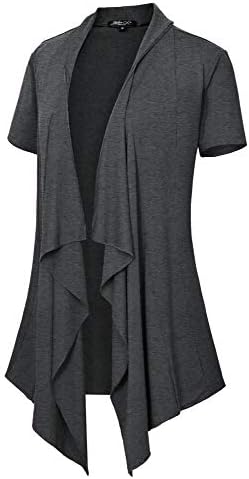 Short Sleeve Draped Open Front Cardigan Lightweight Summer Vest for Women, Grey