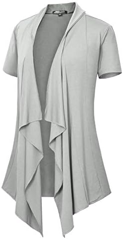 Short Sleeve Draped Open Front Cardigan Lightweight Summer Vest for Women, Light Grey