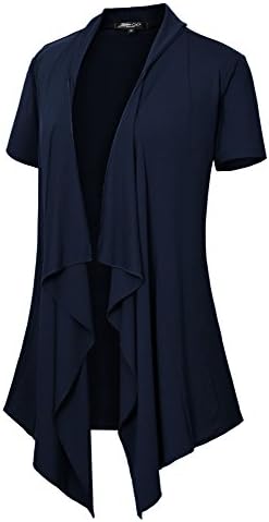 Short Sleeve Draped Open Front Cardigan Lightweight Summer Vest for Women, Navy Blue