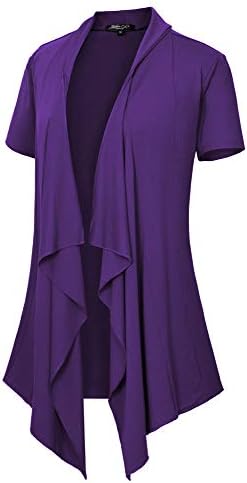 Short Sleeve Draped Open Front Cardigan Lightweight Summer Vest for Women, Purple