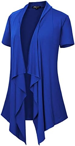 Short Sleeve Draped Open Front Cardigan Lightweight Summer Vest for Women Royal, Royal Blue