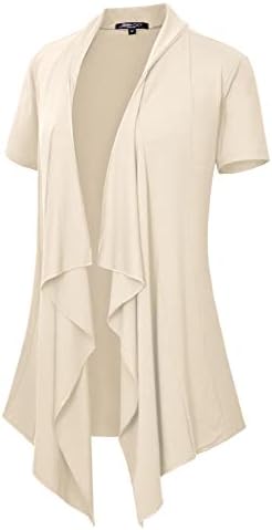 Short Sleeve Draped Open Front Cardigan Lightweight Summer Vest for Women Silver Mink, Silver Mink